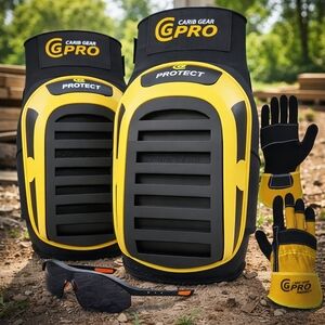 Carib Gear Pro USA Heavy Duty Gel Knee Pads Set with Gloves & Safety Glasses